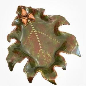Pat Young Handmade Original‎ Numbered Ceramic Vintage Oak Leaf Candy Dish Acorns